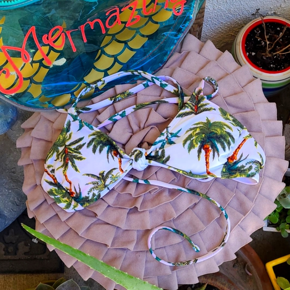 Palm tree bikini top, cross back tie